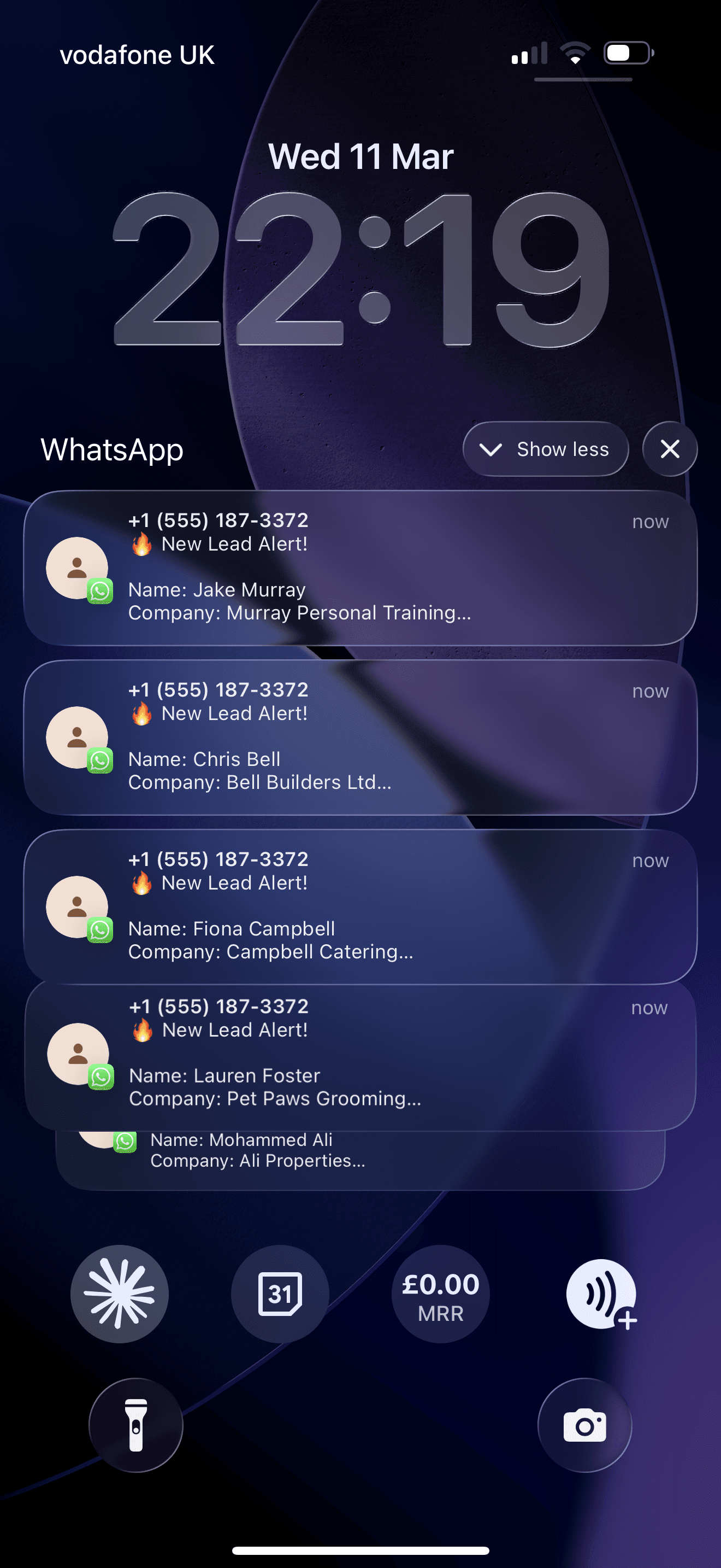Real WhatsApp notifications showing new lead alerts from Impact